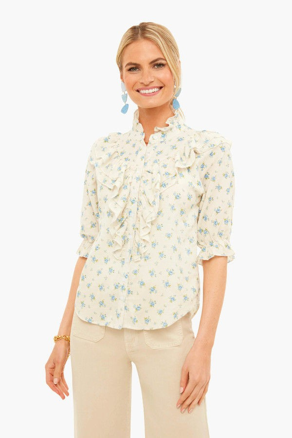 Beige Blue Jill Ruffle Shirt | The Shirt by Rochelle Behrens | Tuckernuck (US)