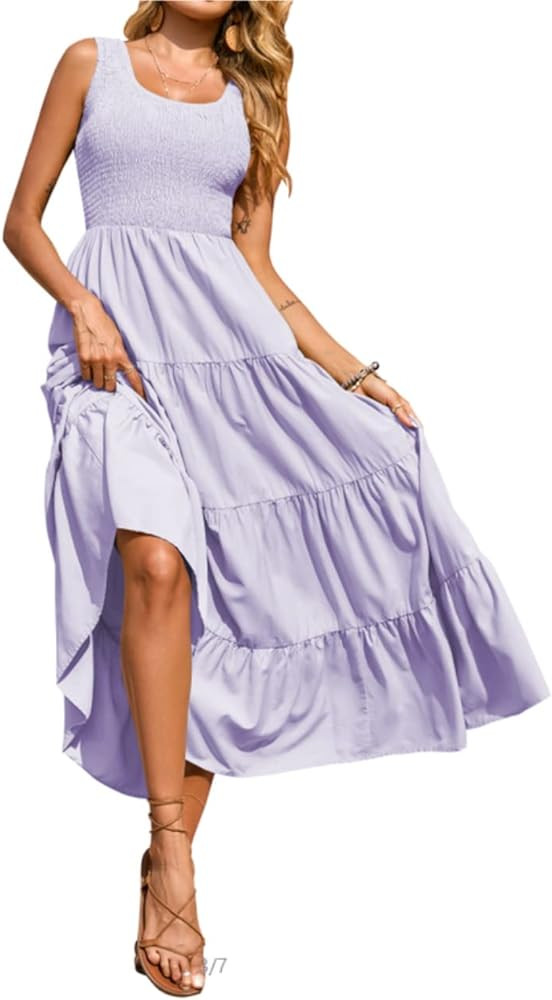 PRETTYGARDEN Women's Casual Loose Plain Maxi Sundress Smocked Tank Dress Sleeveless Summer Beach ... | Amazon (US)