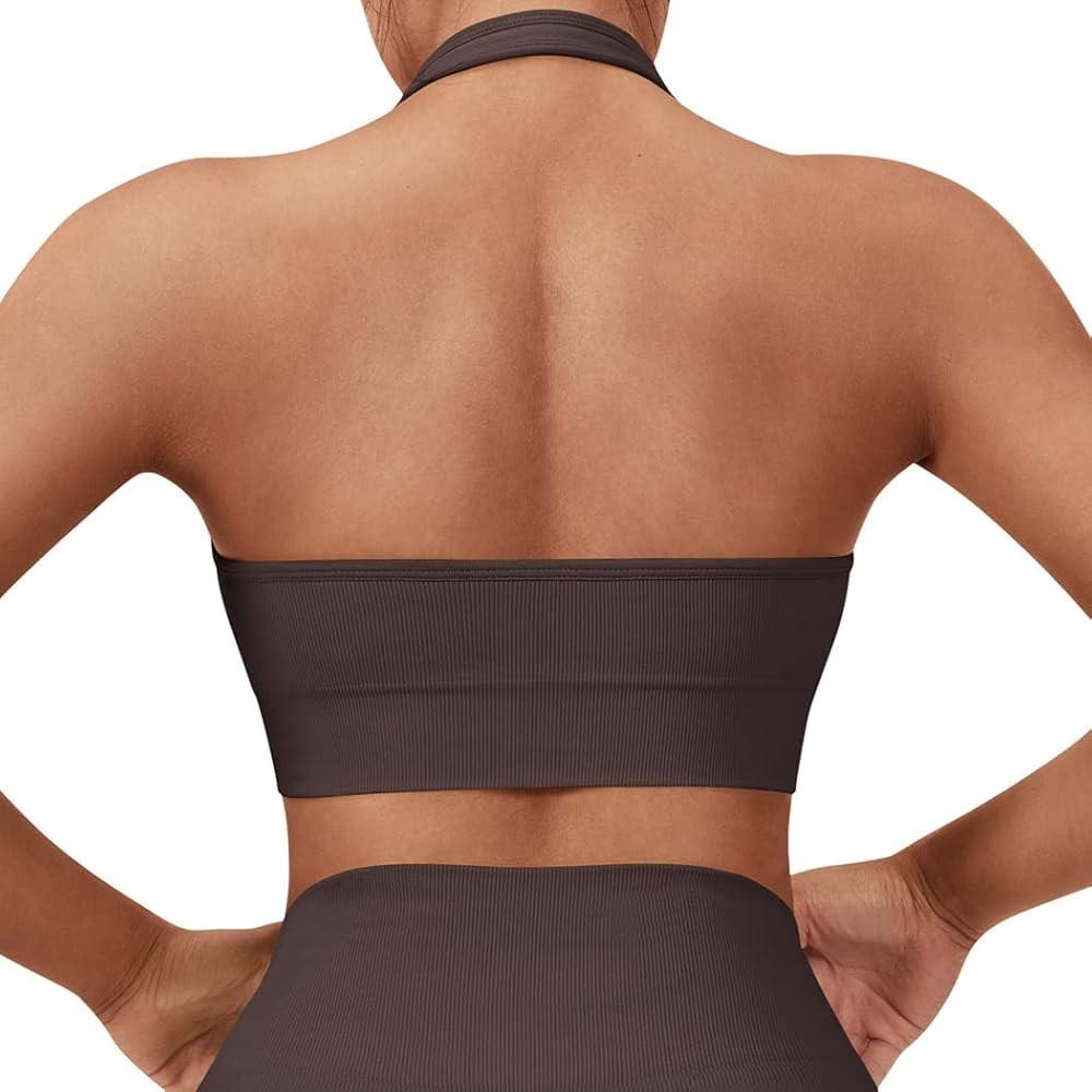 SUUKSESS Women Seamless Halter Sports Bra Open Back Padded Workout Crop Tank Tops | Amazon (US)