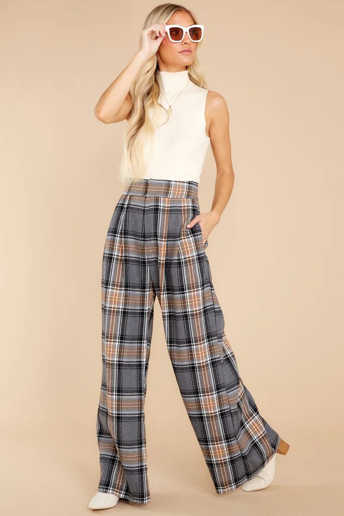 Official Glam Grey And Caramel Plaid Pants | Red Dress 