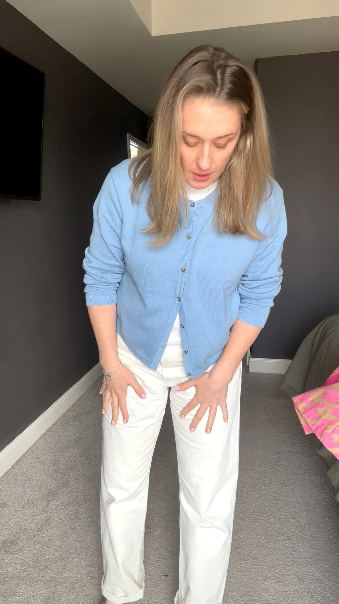 My fit is easy and still comfy. Cardigan and shirt are all 100% cotton and true to size. I'm wearing a Medium tall in the cardigan. I sized up on the jeans.

For the clogs, if you are a half size, size down. I'm wearing my regular shoe size. 

 #LTKootd #LTKMidsize #LTKTall