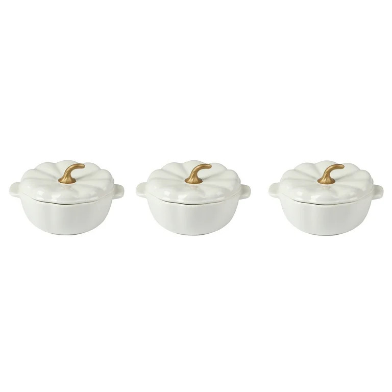 The Pioneer Woman Stoneware Pumpkin Cocottes with Lids, Linen, Set of 3 - Walmart.com | Walmart (US)