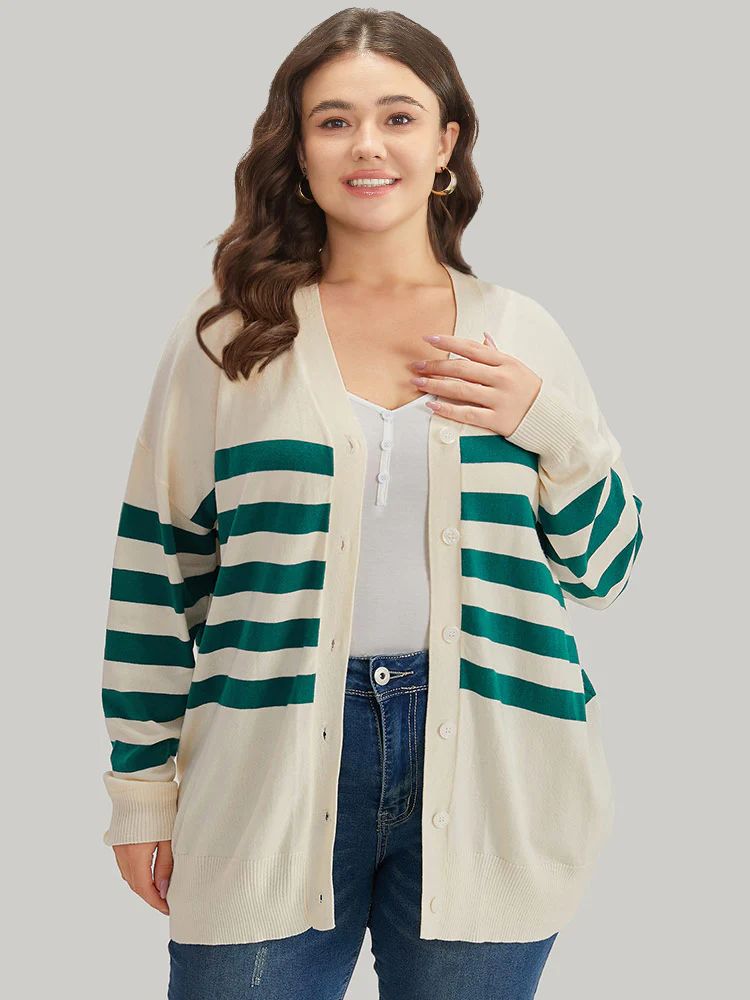 Supersoft Essentials Striped Contrast Button Up Cardigan | Bloomchic