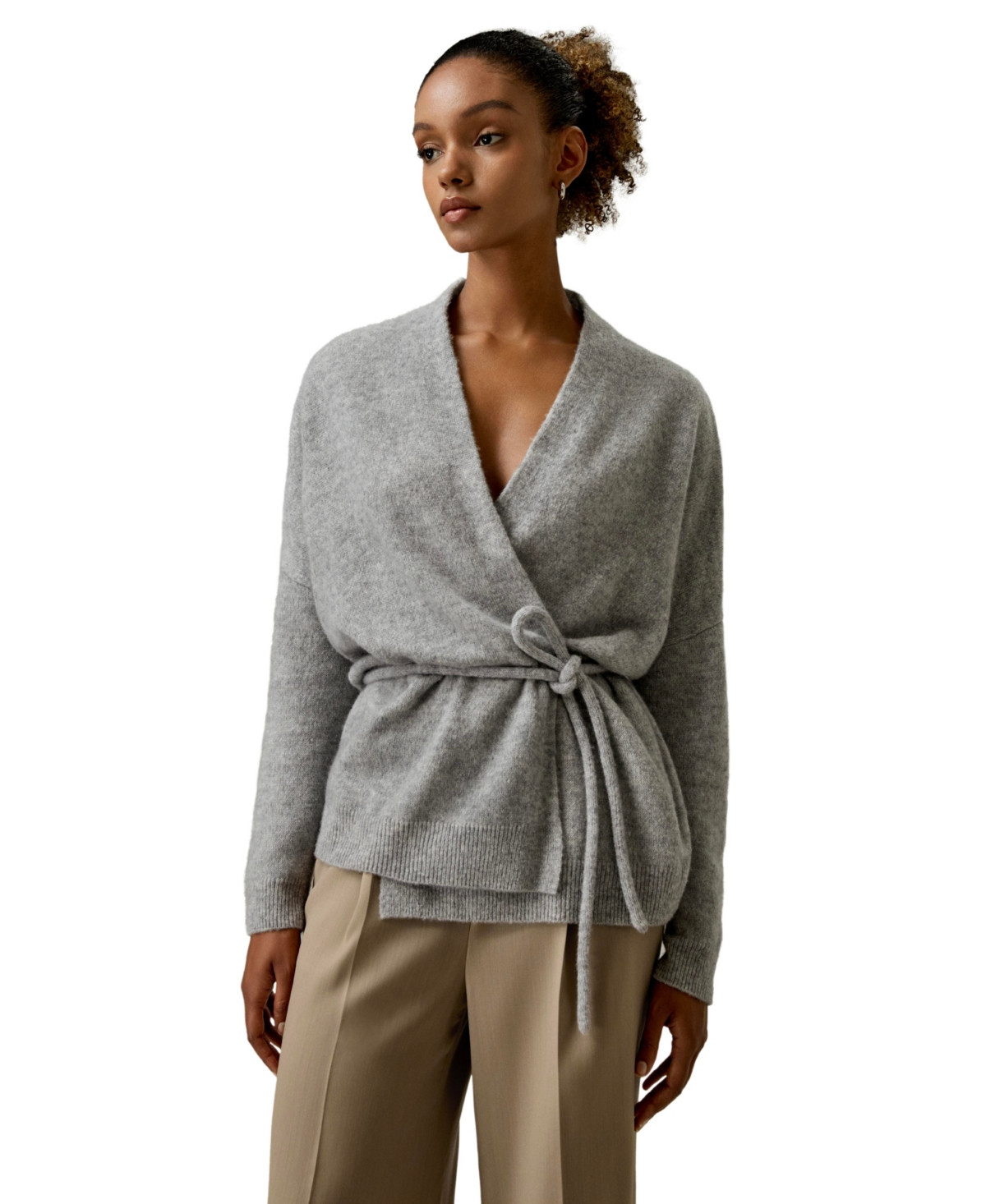 Lilysilk Women's Lounge Wrap Wool Knit Cardigan - Mixed gray | Macy's