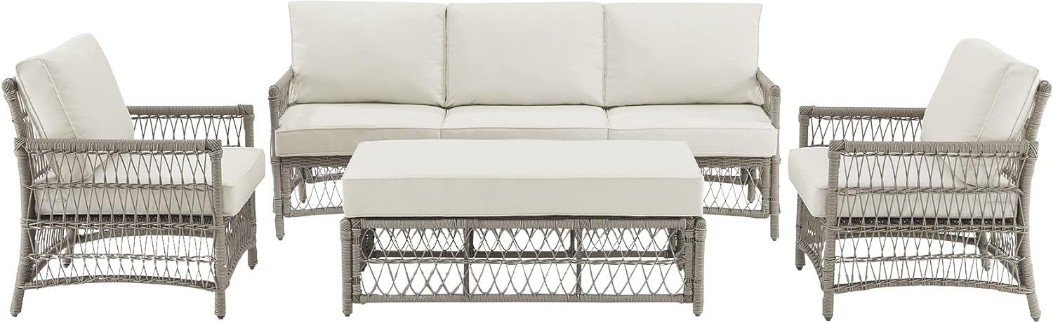 Crosley Furniture KO70439DW-CR Thatcher Outdoor Wicker 4-Piece Sofa Set (Coffee Table Ottoman, So... | Amazon (US)