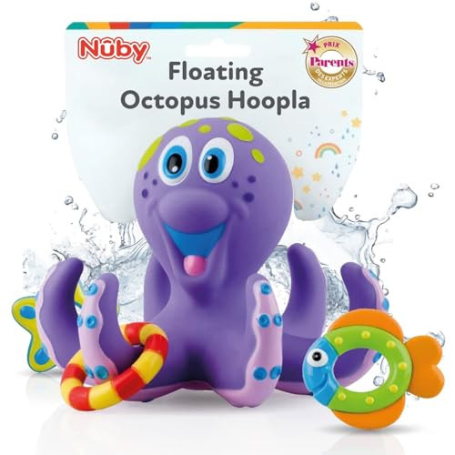 Nuby Floating Octopus with 3 Hoopla Rings - Baby & Toddler Bath Toy - No Hole Design Keeps Moisture Out - Fine Motor Skills - 18+ Months - Great Baby Pool Toys | Amazon (US)