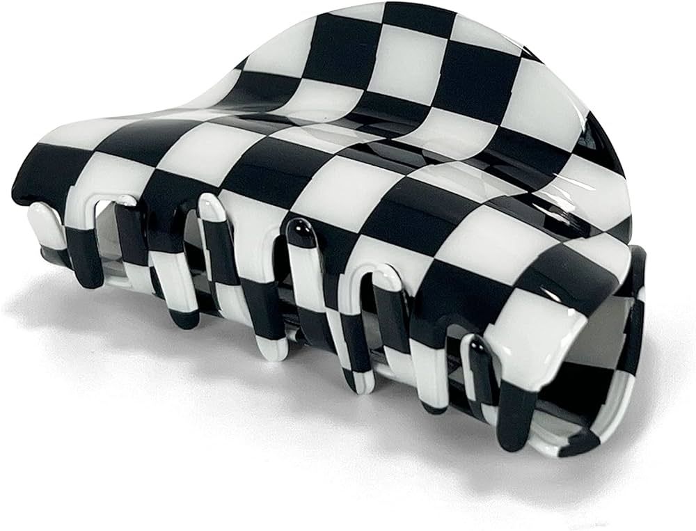 Checkered Hair Clip Claw Acrylic Strong Hold Women's Accessory for all Hair Type, Black | Amazon (US)