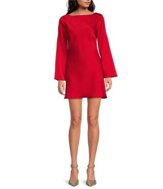 Gianni Bini Dionne Satin Boat Neck Long Sleeve Mini Dress | Dillard's | Dillard's