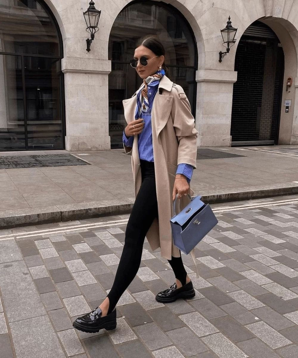 Black stirrup pants
Black trench coat
Blue striped shirt

#LTKBeauty #LTKPetite #LTKSpringSale