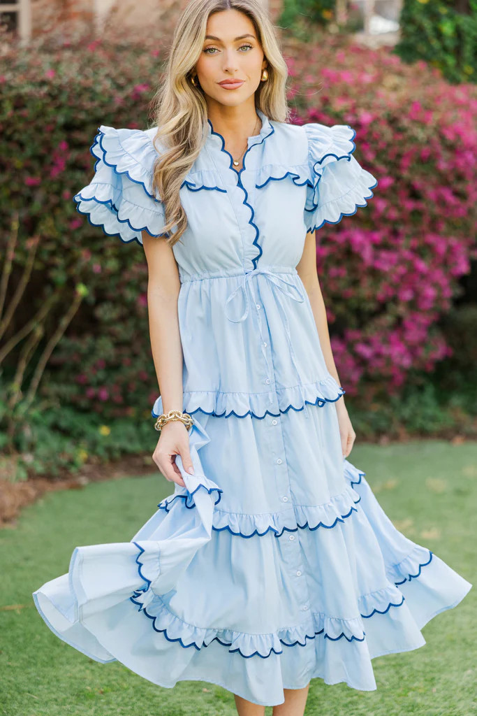 In The Air Light Blue Midi Dress | The Mint Julep Boutique