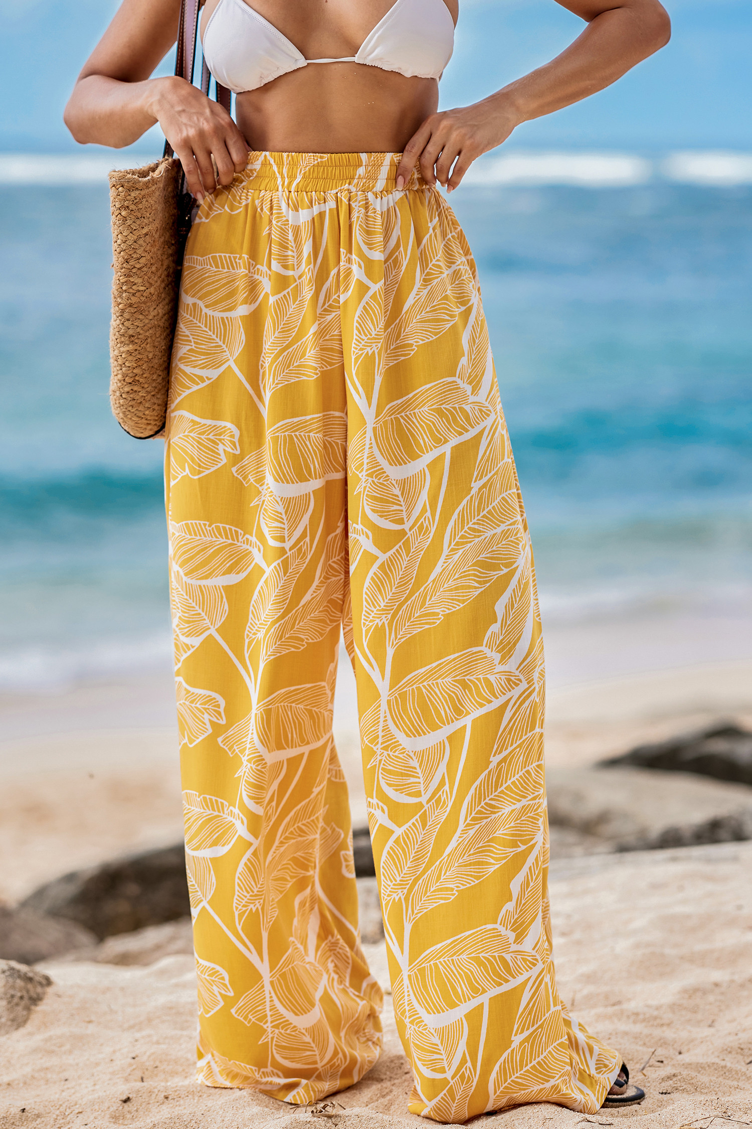 Sunshine Tropics Elastic Waist Straight Leg Pants | Cupshe US