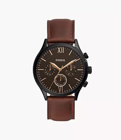 Fenmore Midsize Multifunction Brown Leather Watch | Fossil (US)
