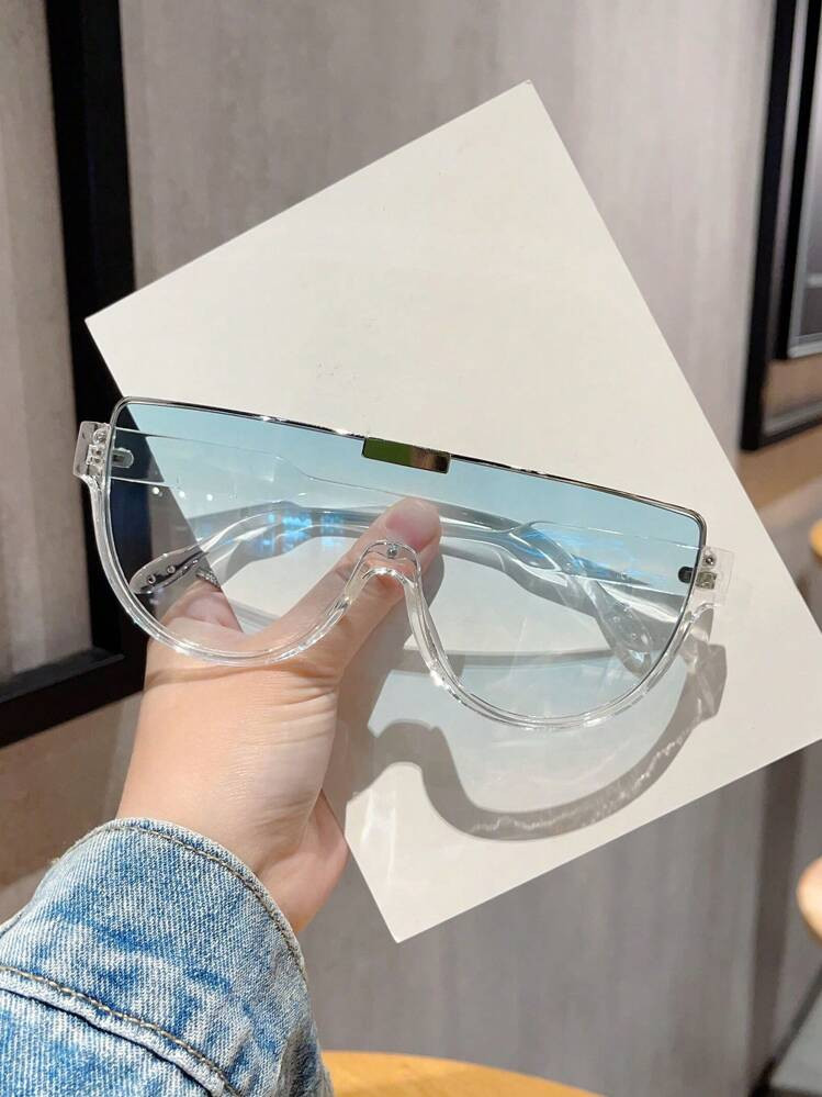 1pc Women's Transparent Half-Rim PC Frame With Metal Splice Casual Daily Wear, Fashion Eyeglasses For Street Style & Holiday | SHEIN