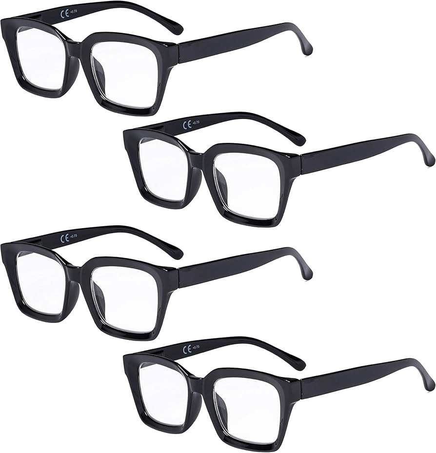Eyekepper 4 Pack Ladies Reading Glasses - Oversized Square Design Readers for Women Black | Amazon (US)