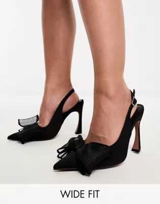 ASOS DESIGN Wide Fit Princess bow slingback high shoes in black | ASOS (Global)