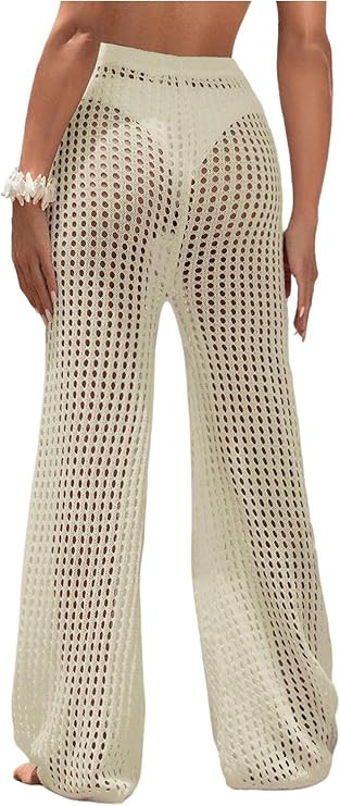 COZYEASE Women's Beach Cover Up Pants Hollow Out Drawstring Elastic High Waist Bathing Suit Cover... | Amazon (US)