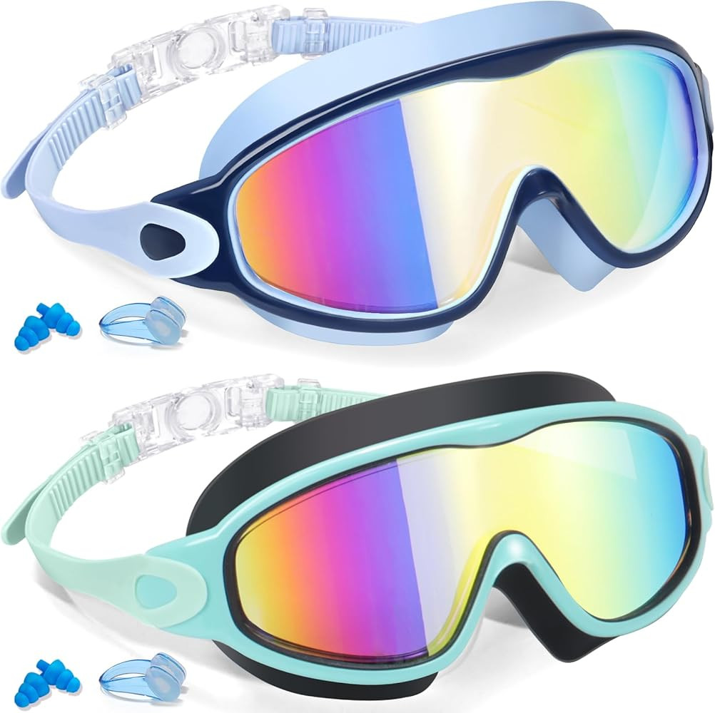 Keary 2 Pack Kids Swim Goggles for 3-15 UV Protection Anti-Fog Pool Water Swimming Goggles For Bo... | Amazon (US)