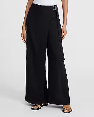 High Waisted Belted Wrap Wide Leg Pant | Express