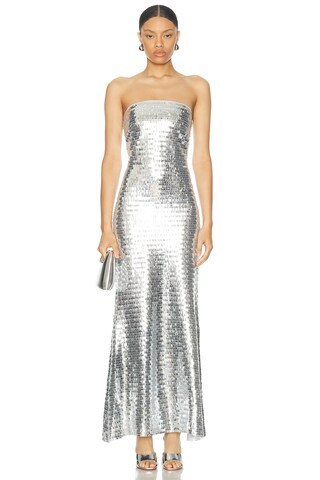 SIMONMILLER Sculpty Strapless Sequin Dress in Satellite Silver - Metallic Silver. Size 8 (also in 0, 4, 6). | FWRD 