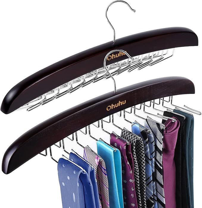 Tie Hanger Rack, Ohuhu Walnut Wooden Tie Hanger Organizer 24 Hook Twirl Storage Hanging Holder fo... | Amazon (US)
