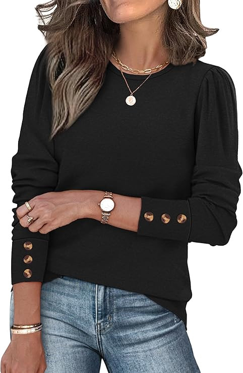 OFEEFAN Long Sleeve Shirts for Women Blouses Dressy Casual Womens Sweaters Puff Sleeve Fashion Cl... | Amazon (US)