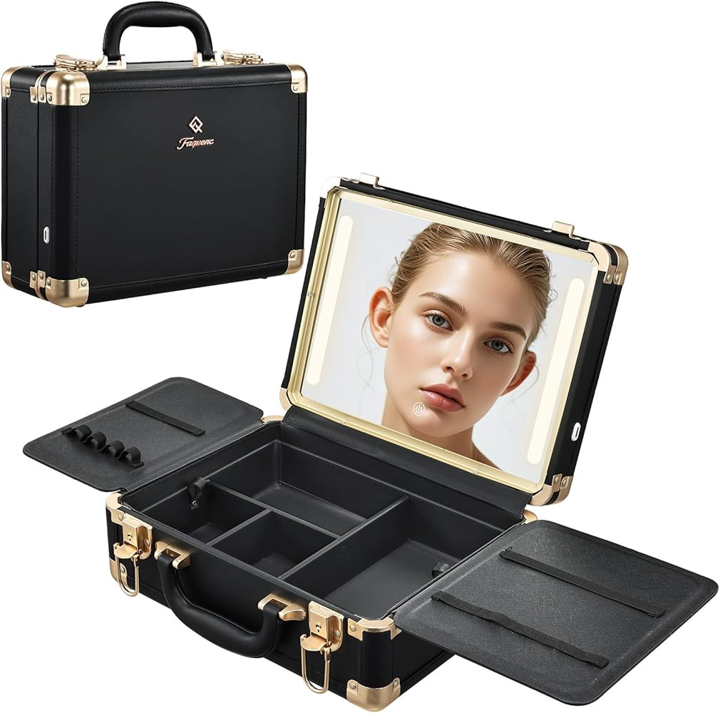 Makeup Train Cases with Light Up Mirror 3 Color Setting, Lighted Makeup Case Organizer with Detac... | Amazon (US)