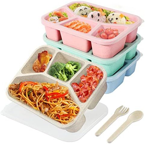 Bento Lunch Box Meal Prep Lunch Containers with 4 Compartments, Microwave/Dishwasher/Freezer Safe... | Amazon (US)