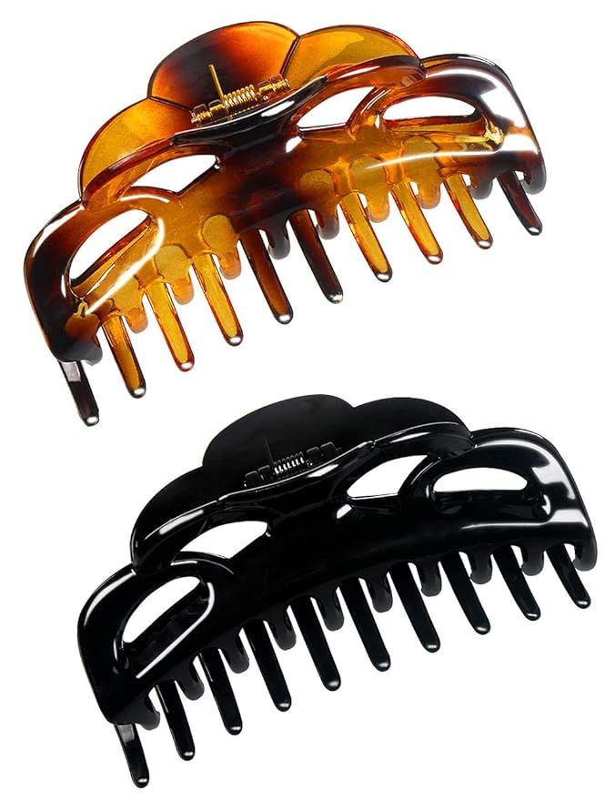 ACCGLORY Large Plastic Hair Clips for Women Thick Hair (Arc-Black+Brownish) | Amazon (US)