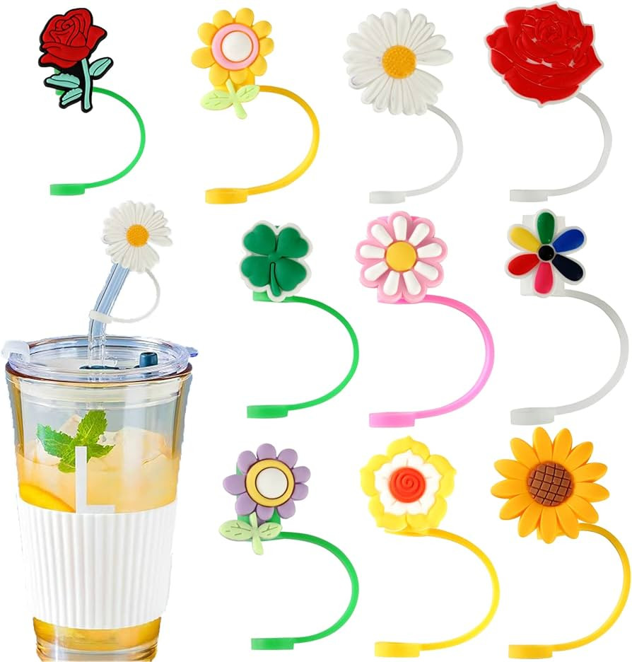 SAMOKA Straw Covers,10 PCS Straw Tip Cap Reusable Drinking Straw Toppers,Silicone Straw Plugs Reu... | Amazon (US)