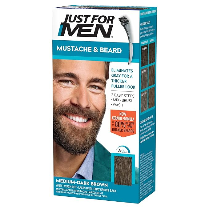 Just For Men Mustache & Beard, Beard Coloring for Gray Hair with Brush, With Keratin Biotin Aloe ... | Amazon (US)