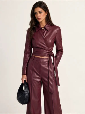 Faux Leather Two‑Piece Pants Set | Commense
