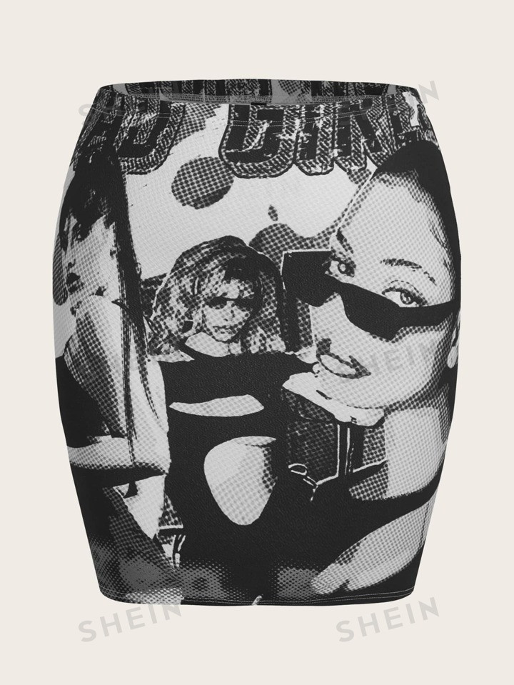 ROMWE PUNK Plus Figure Graphic Bodycon Skirt | SHEIN