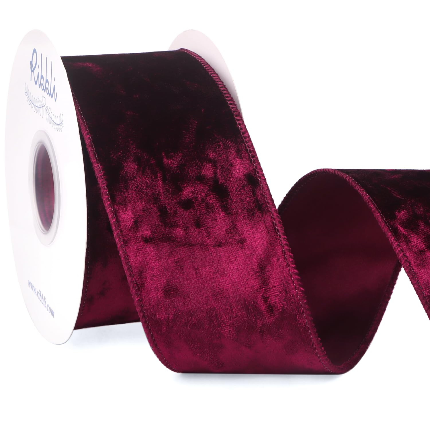 Ribbli Burgundy Velvet Wired Ribbon 2.5 Inch Crushed Velvet Christmas Ribbon for Gift Wrapping Ch... | Amazon (US)