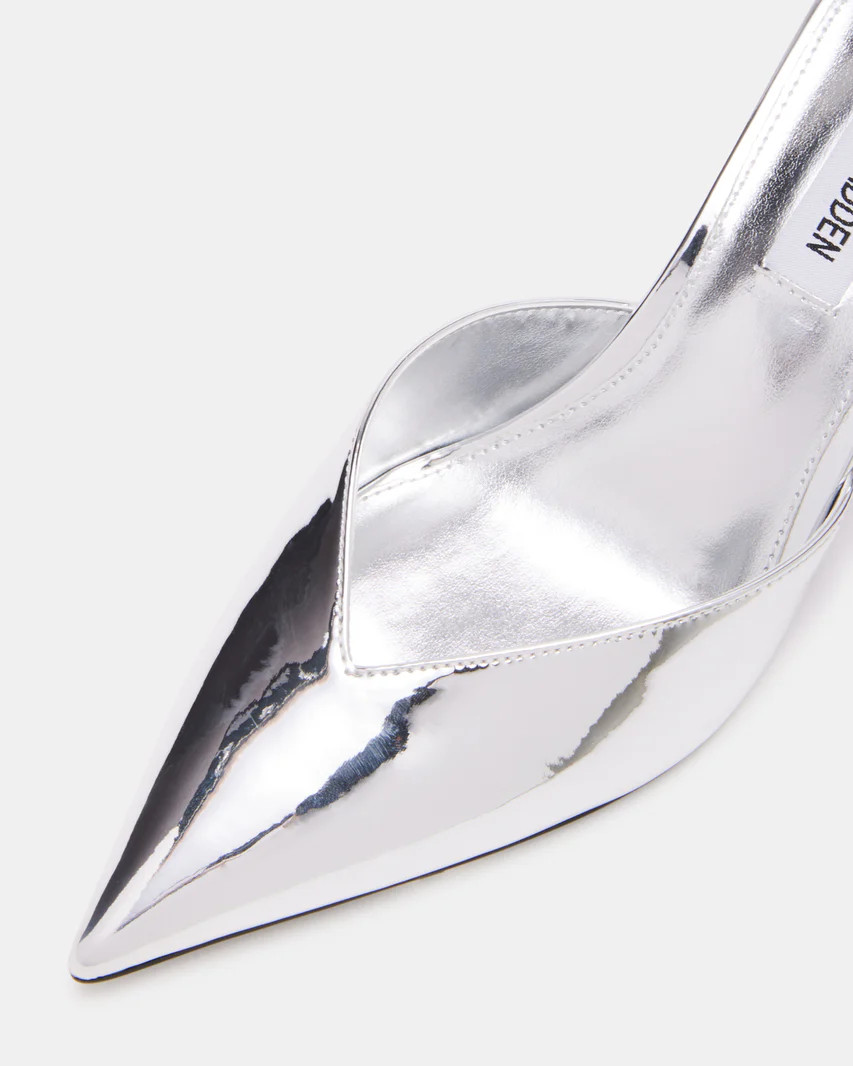 MOD Silver Foil Kitten Heel Pointed Toe Mule | Women's Heels | Steve Madden (US)