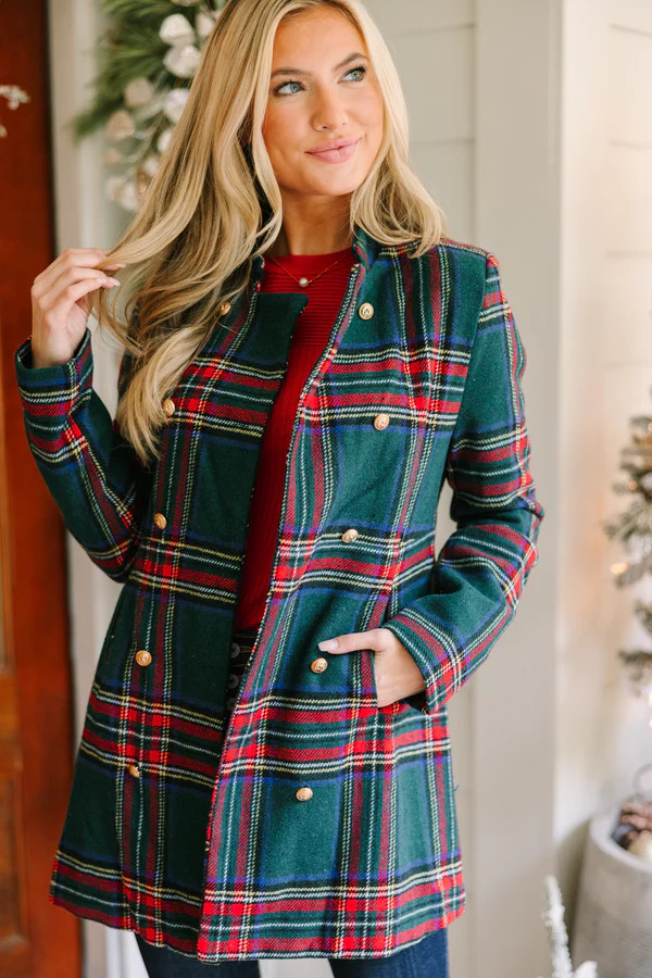 City Streets Emerald Green Plaid Coat | The Mint Julep Boutique