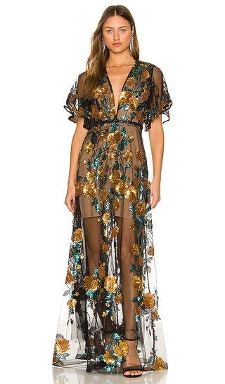 Rafaella Teal Maxi Dress in Black & Gold | Revolve Clothing (Global)