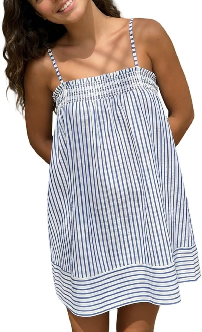 Women Boho Floral Mini Cami Dress Spaghetti Strap Flowy Sling Dress Graphic Backless Summer Holid... | Amazon (US)