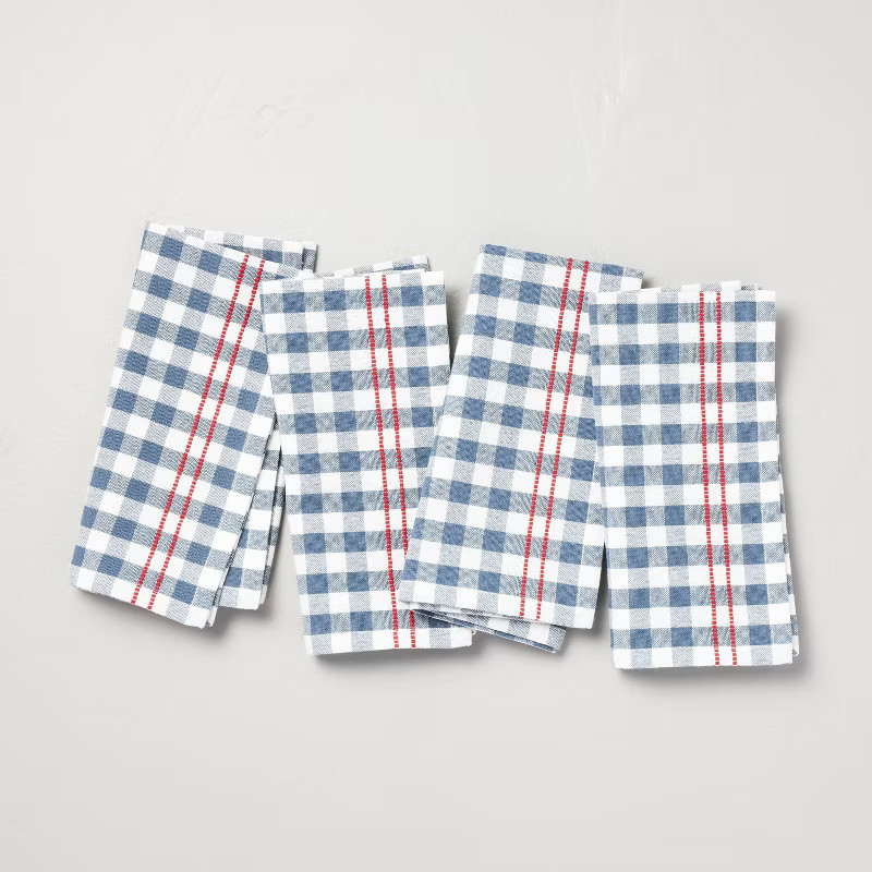 4pk Stitched Gingham Cloth Napkins Red/Cream/Blue - Hearth & Hand™ with Magnolia | Target
