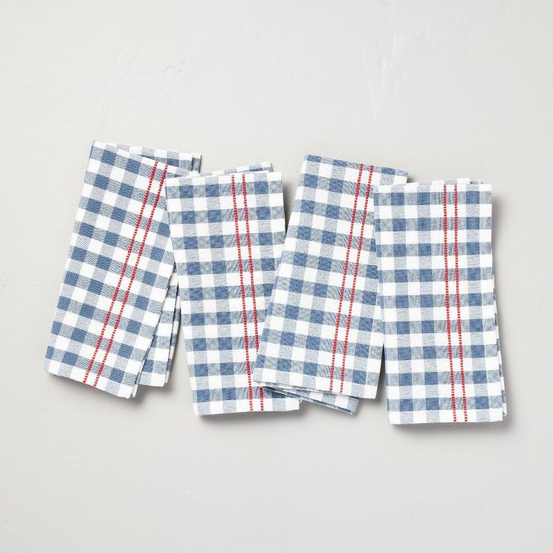 4pk Stitched Gingham Cloth Napkins Red/Cream/Blue - Hearth & Hand™ with Magnolia | Target
