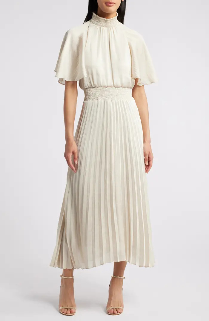 Flutter Sleeve Pleated Midi Dress | Nordstrom