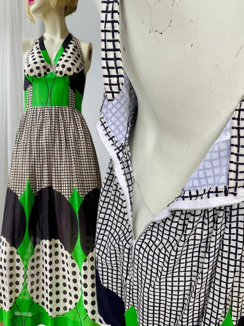 True Vintage 1970s Bold Geometric Halter Dress-classic Retrostyle - Etsy | Etsy (US)