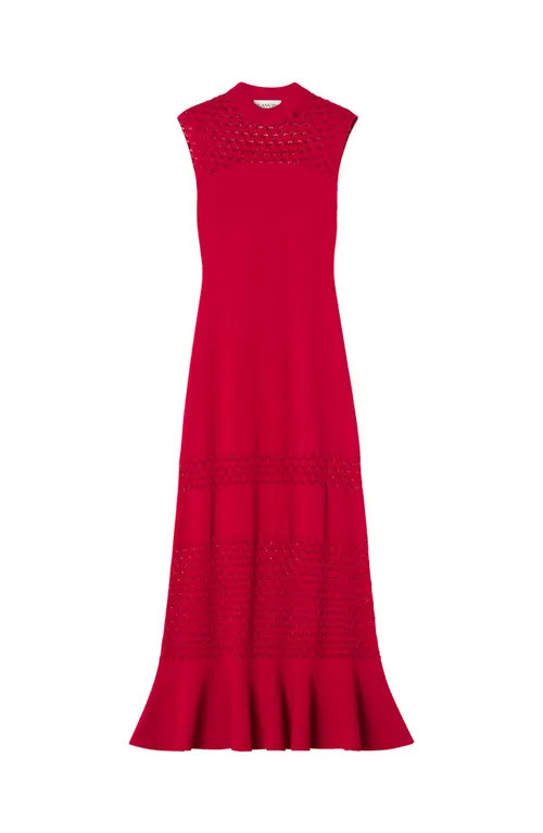Lanvin Lace Detail Dress In Viscose in Rouge Anemone at Nordstrom, Size Medium | Nordstrom