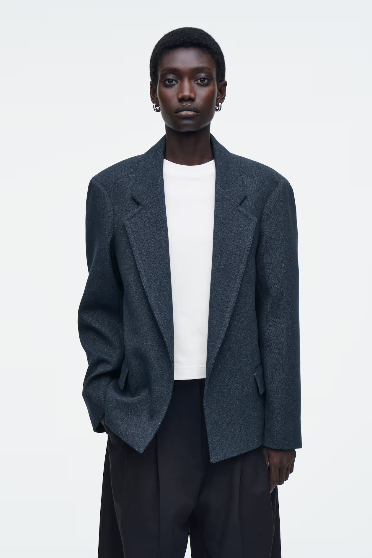 OVERSIZED EXAGGERATED-SHOULDER DENIM-LOOK BLAZER | H&M (UK, MY, IN, SG, PH, TW, HK)
