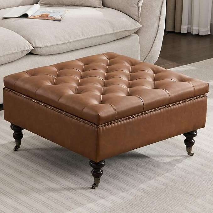 Large Square Storage Ottoman Uphlostered Tufted Button Coffee Table, Oversized Footrest Bench wit... | Amazon (US)