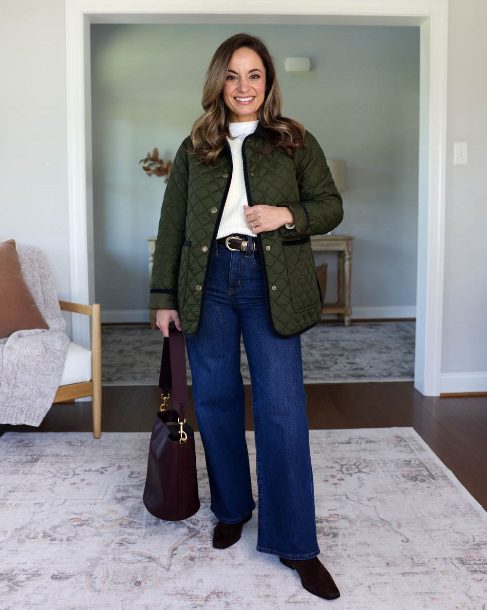 Three styles of chocolate brown shoes and boots I’m loving for Fall!

Outfit 1:
Olive green quilted jacket (Ann Taylor): petite xxs - runs a little large and I need to cuff the sleeves in petite. I recommend a size down for the best fit. 
White sweater (Gap): petite xs
Dark wash jeans (J.Crew Factory): petite 24 / 10” rise / 28” inseam
White t-shirt (Old Navy): petite xs
Bucket bag (Madewell)
Chocolate brown ankle boots : tts

Outfit 2:
Corduroy dress (Banana Republic Factory): petite 00 - dropped waist so I added the belt for balance.
Chocolate brown knee high boots (Sam Edelman): 15” shaft at the sides and 14” front and back. Slim shaft (but they also come in wide).

Outfit 3:
Wrap Cardigan (Aritzia): xs
Burgundy Wide Leg Pants (BR Factory): petite 00
Chocolate brown tote (Quince)
Brown heels (Sam Edelman): tts

For size comparison, I’m 4’10” 105lbs. My measurements are 32”, 24”, 36”. I typically wear petite xxs/00/24 and have a 25” ankle inseam and a 27.5-28” full length inseam.

#LTKPetite #LTKSeasonal #LTKSaleAlert