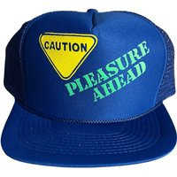 Vintage Trucker Hat // Pleasure Ahead Caution Funny Trucker Mens Humor Novelty Saying Cap Snapback Blue | Etsy (US)