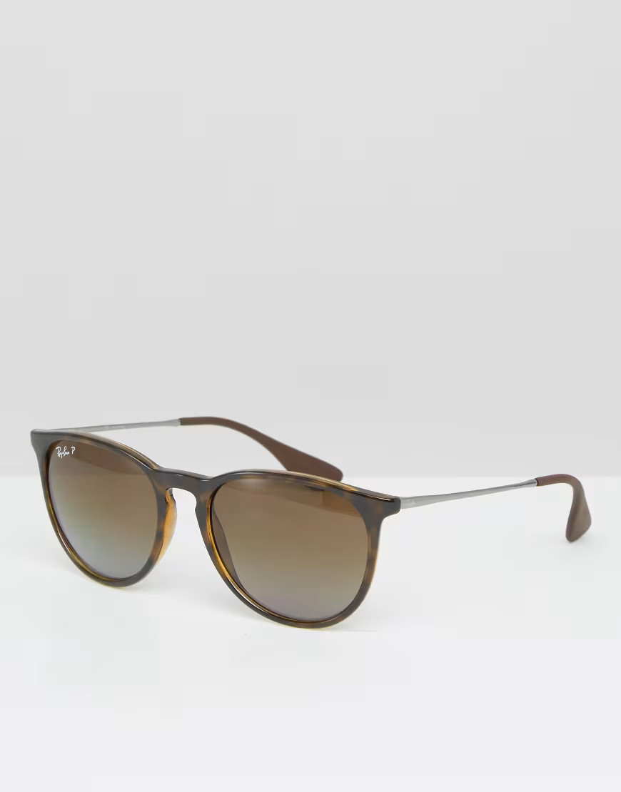 Ray-Ban - Erika - Ronde zonnebril in tortoise met gepolariseerde glazen RB4171 710/T5-Bruin | ASOS (Global)