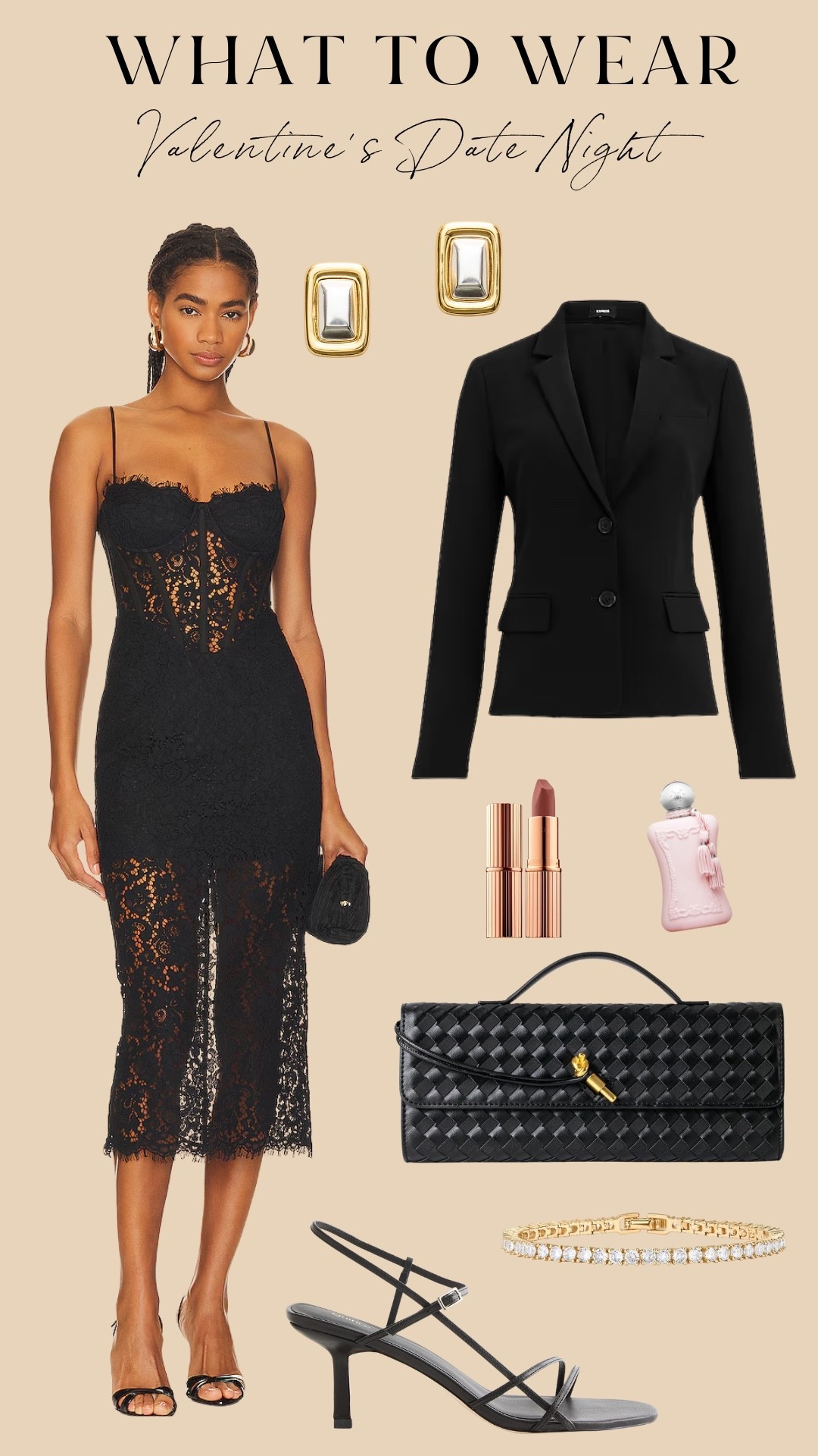 Sultry meets structured 🖤

A lace midi is always a date-night classic, but adding a tailored black blazer gives it that polished, pulled-together edge. Finished with delicate heels, gold accents, and a woven clutch for texture — equal parts feminine and powerful.

Perfect for: Dinner reservations, cocktails, or a dressy Valentine’s night out.

#datenight #revolve #amazon #valentinesday

#LTKootd #LTKValentine #LTKOver40