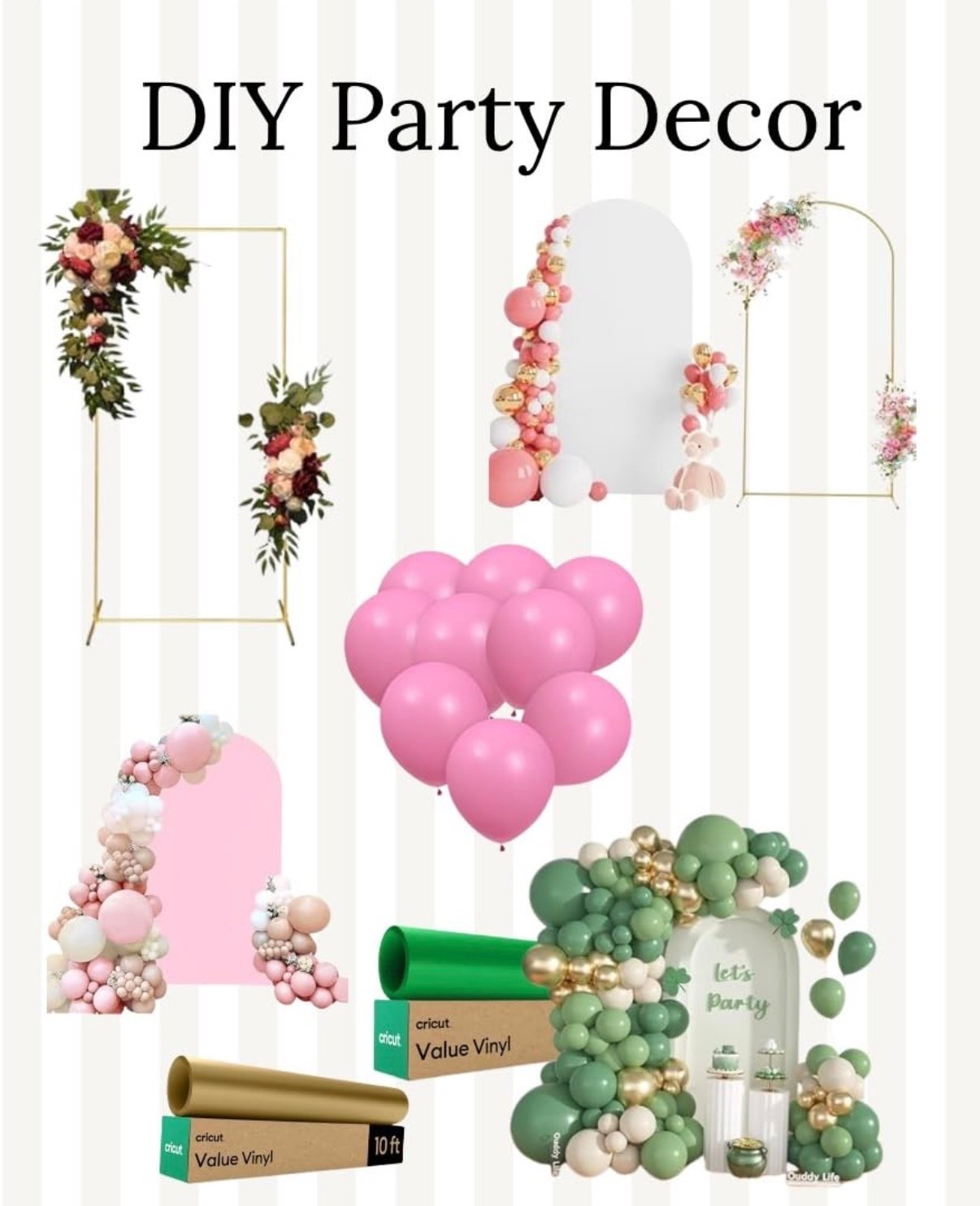 DIY party decor finds including balloon arch kits, backdrop stands, floral arches, acrylic backdrop panels, vinyl rolls for custom signs, and decorative balloon garlands for birthdays, baby showers, bridal showers, graduations, bachelorette parties, and holiday parties. Easy party decorating supplies for creating custom backdrops, photo areas, dessert table setups, and statement party displays at home.

#LTKWedding #LTKHome #LTKSeasonal