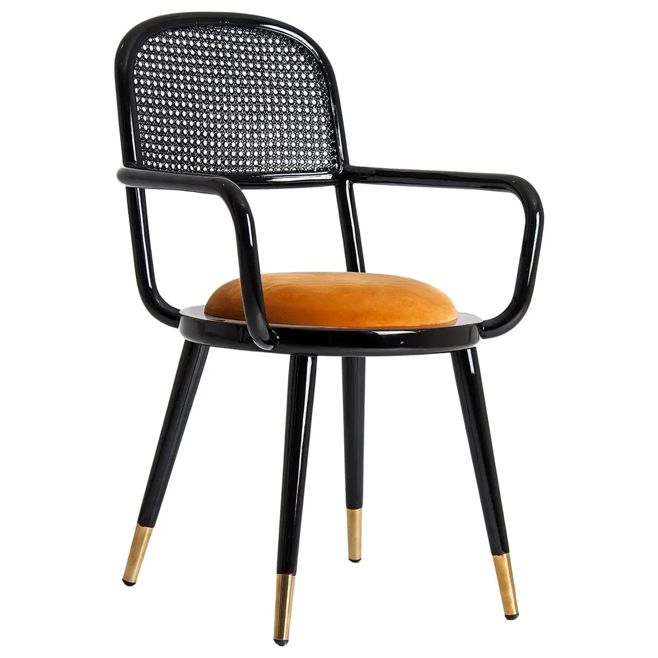 Black Lacquer Wooden and Woven Cane Chair | 1stDibs